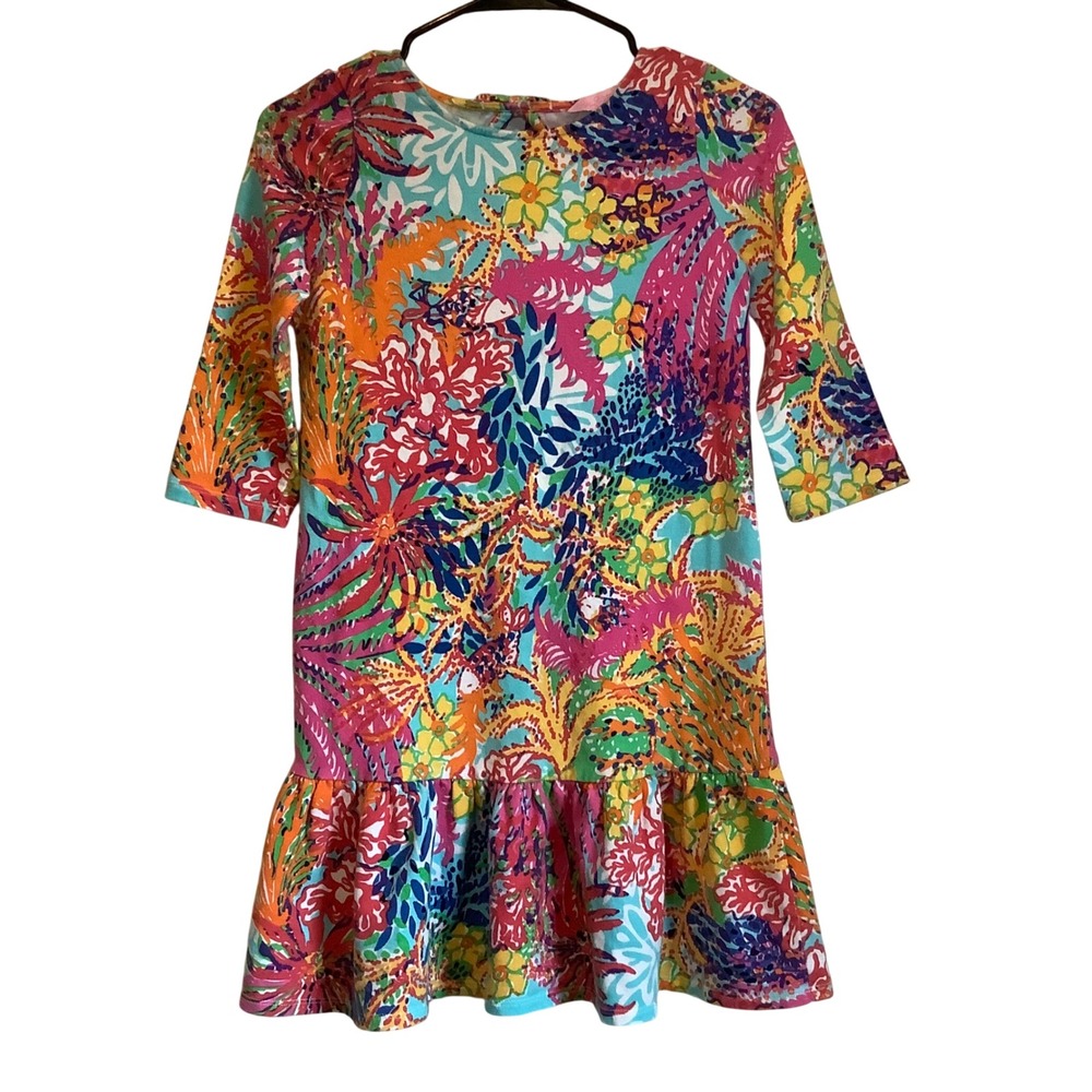 Lilly Pulitzer Kids XL 12-14 Tropical Sea Life Ruffle Hem Shift Dress Multicolor